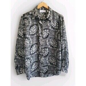 Diane Von Furstenberg Blouse Women's M/L Black Paisley The Color Authority
